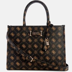 Guess Black and Tan Monogram Satchel